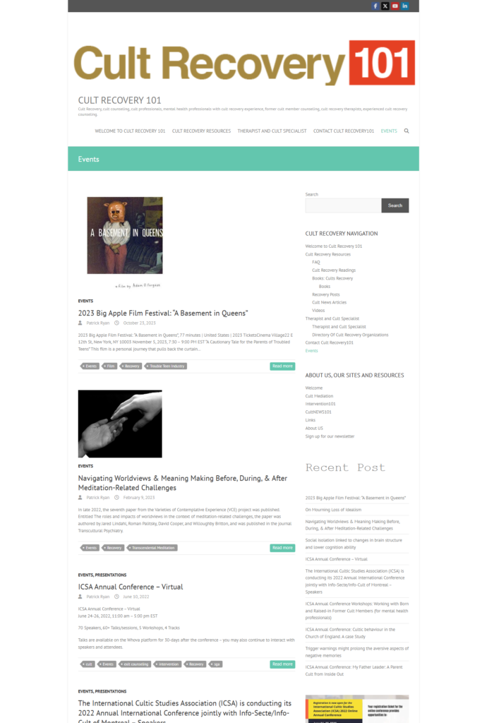 Cult Recovery 101 website